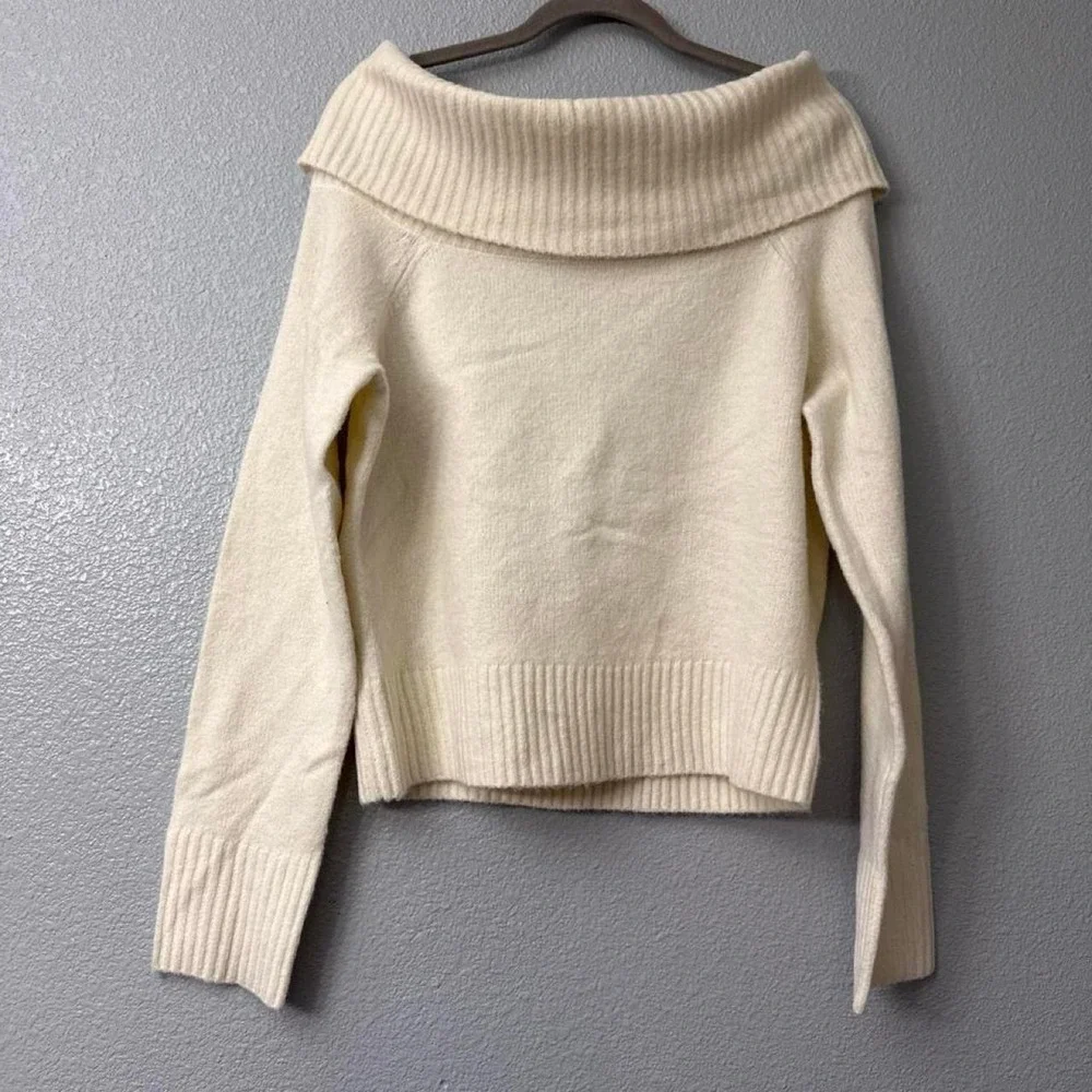 Major Label Group Women's Off the Shoulder Cream Mid Length Sweater